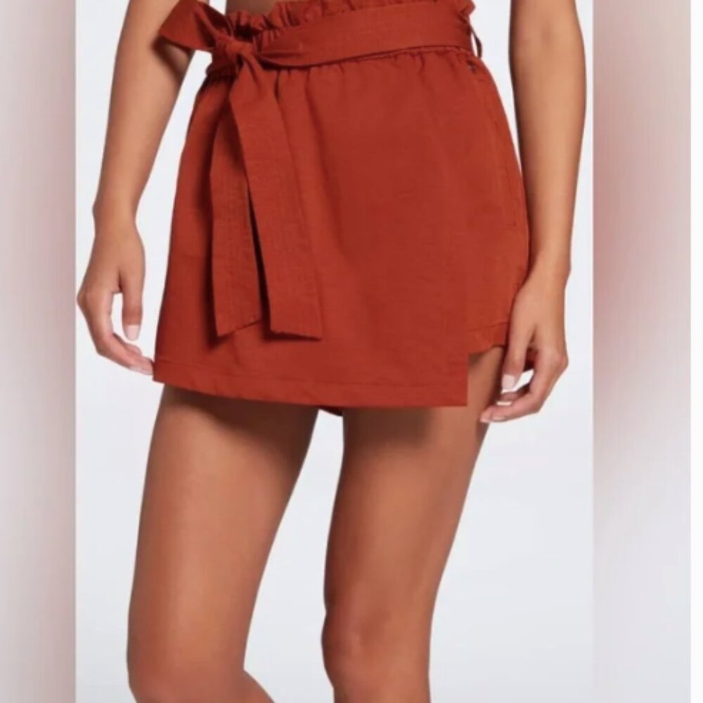 Calia Journey Collection High-Rise Paperbag Skort Orange NWT